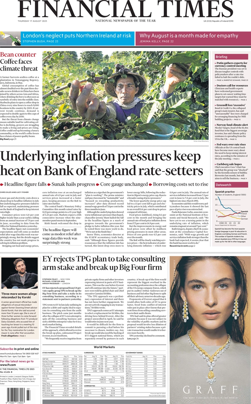 Financial Times - Underlying inflation pressures keep heat on Bank of England rate-setters