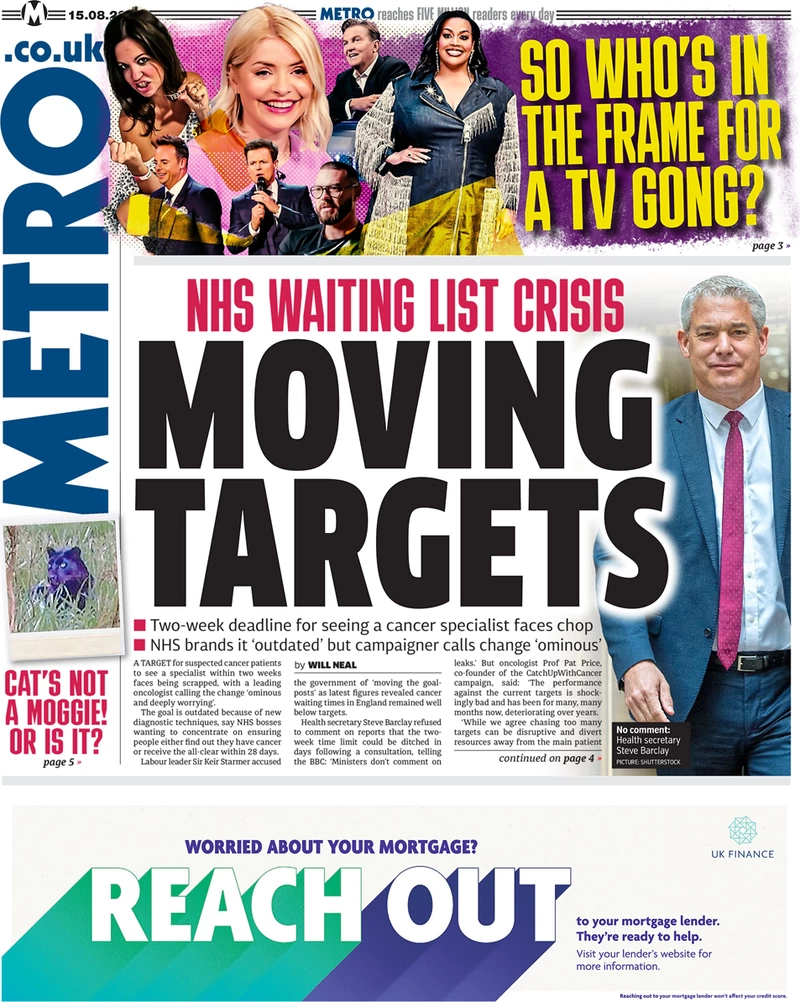 Metro - NHS waiting list crisis moving targets