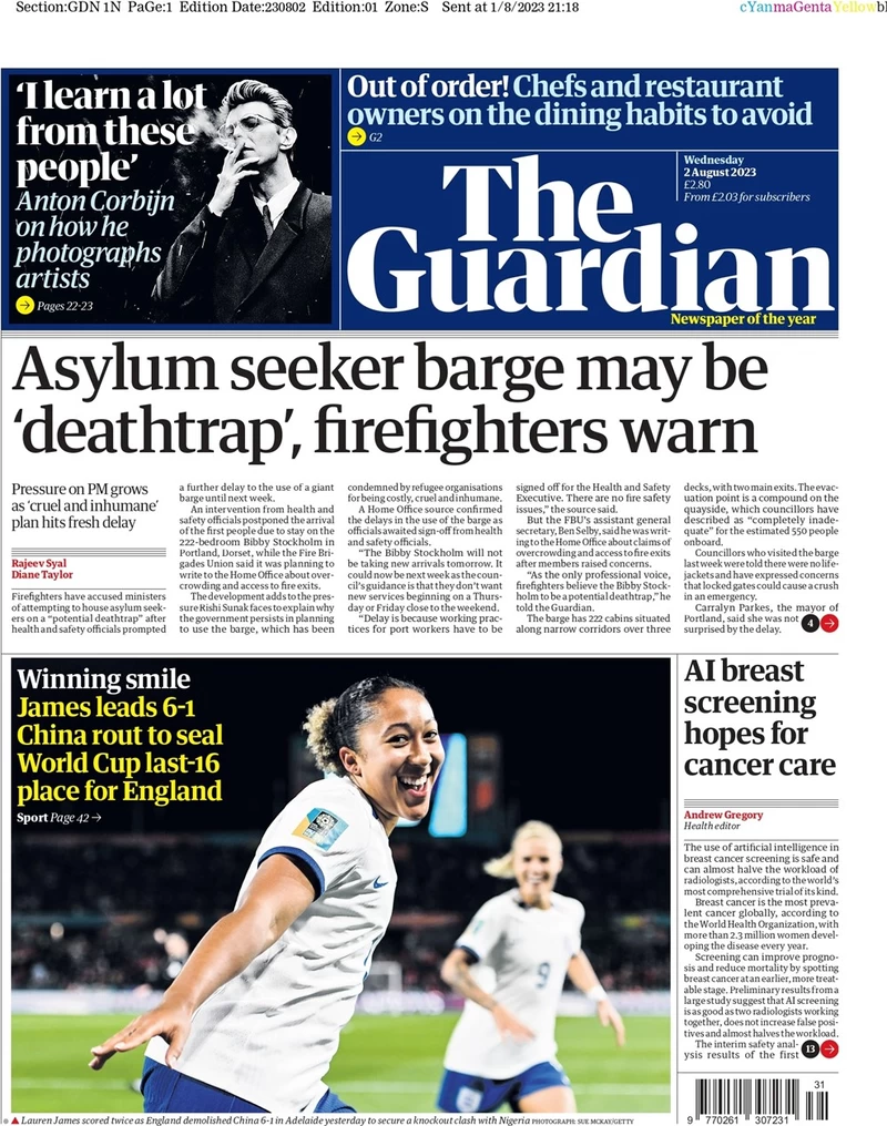 The Guardian - Asylum seeker barge may be ‘deathtrap’ firefighters warn