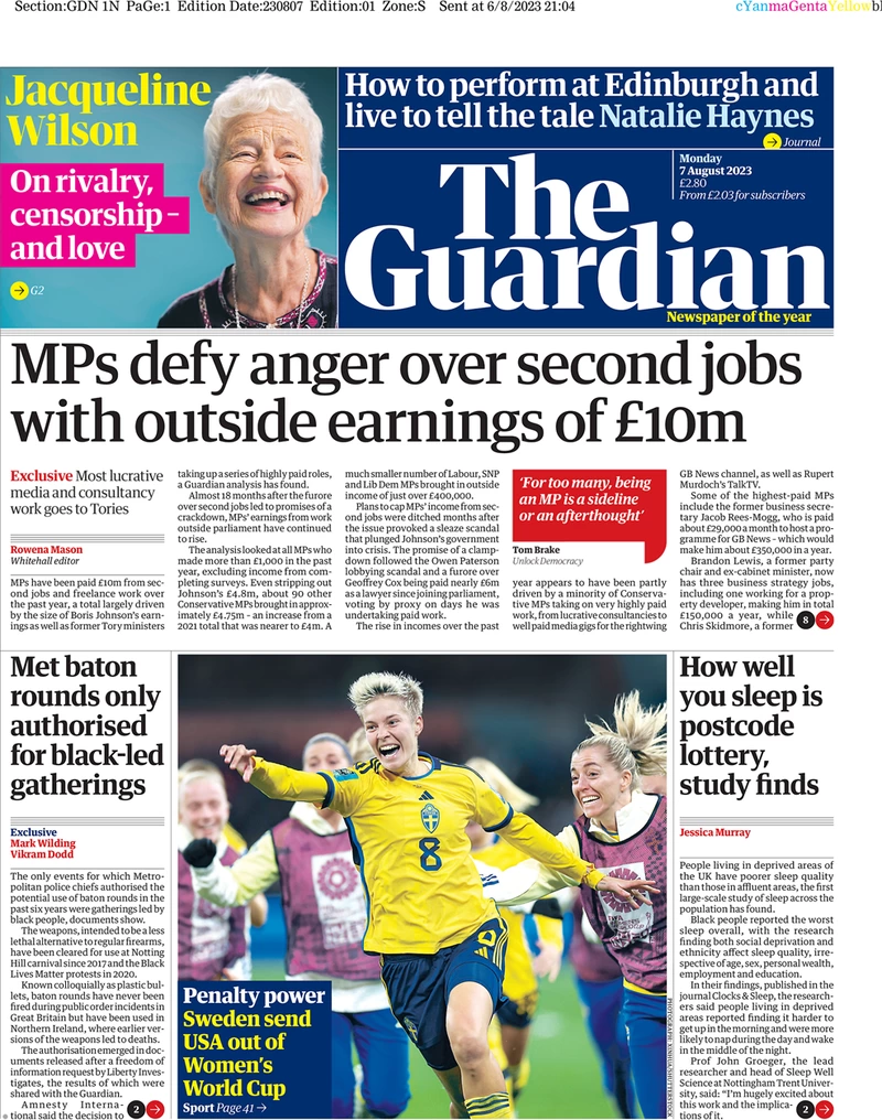 The Guardian - MPs defy anger over second jobs with outside earnings of £10m