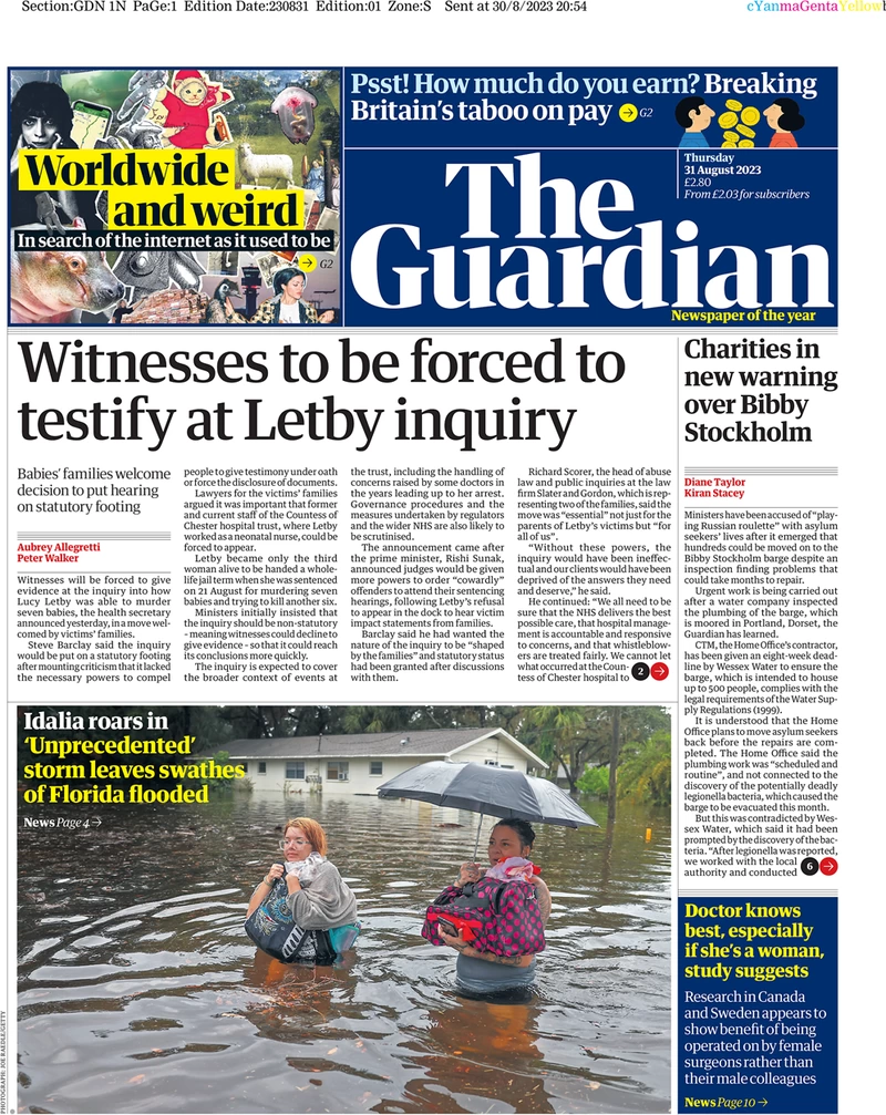 The Guardian - Witnesses to be forced to testify at Letby inquiry