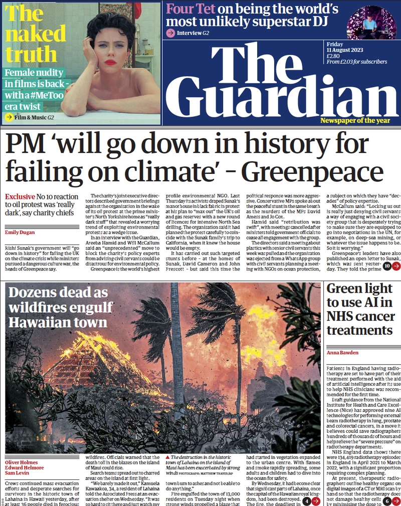 The Guardian - PM ‘will go down in history for failing on climate,’ - Greenpeace