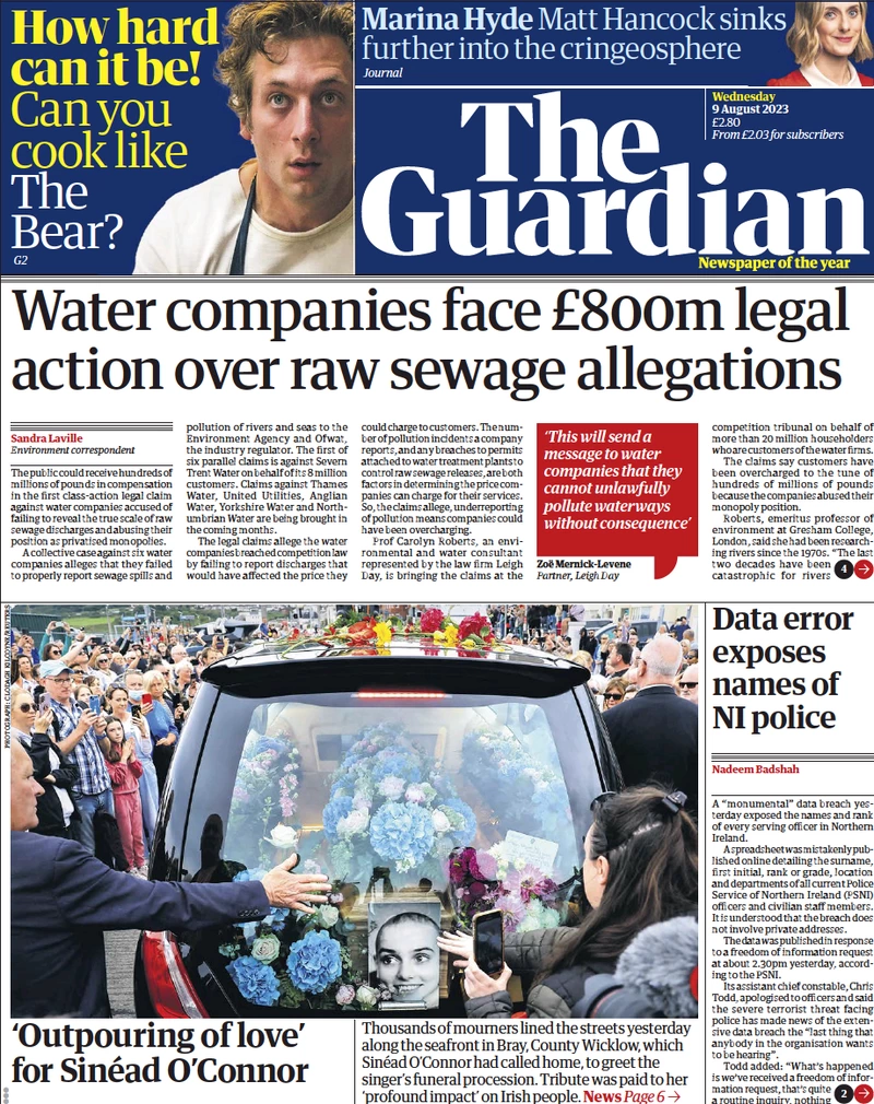 The Guardian - Water companies face £800m legal action over raw sewage allegations