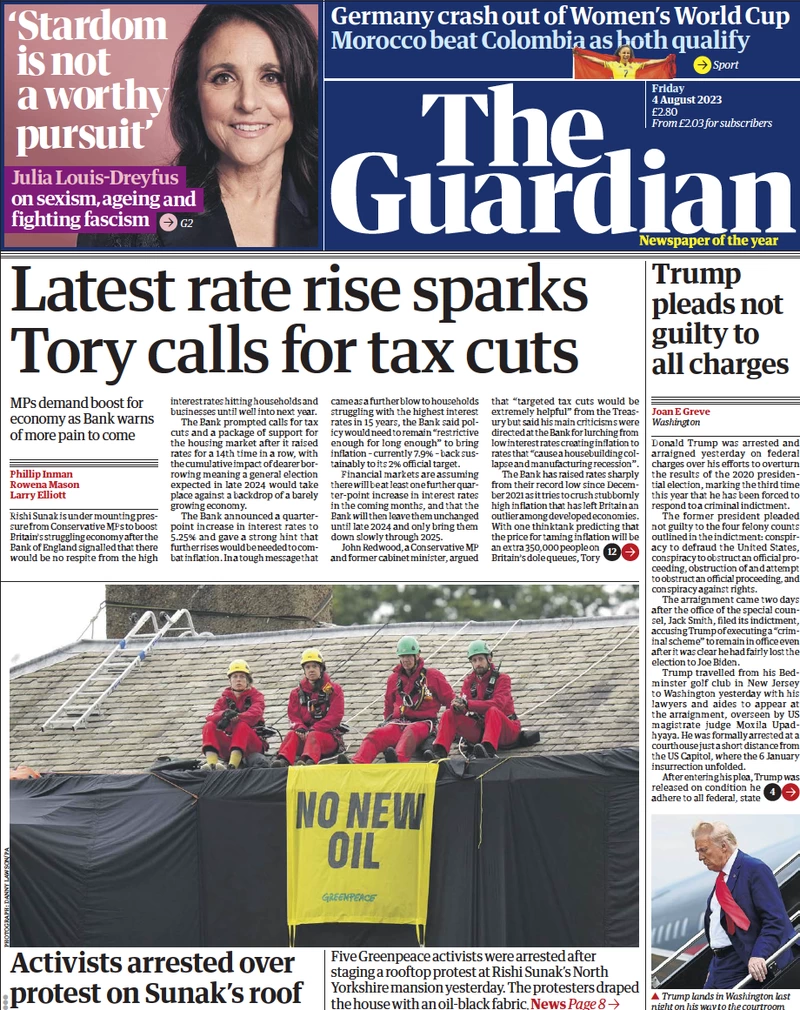 The Guardian - Latest rate rise sparks Tory calls for tax cuts