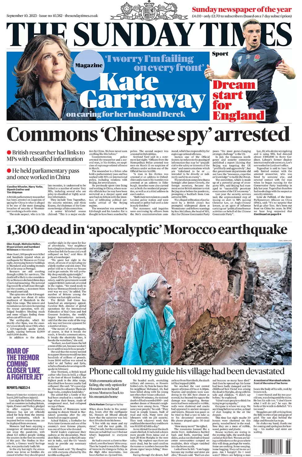 The Sunday Times - Commons ‘Chinese spy’ arrested