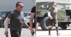 Arnold Schwarzenegger, 76, seen wearing huge arm cast after surgery for ‘nerve damage’