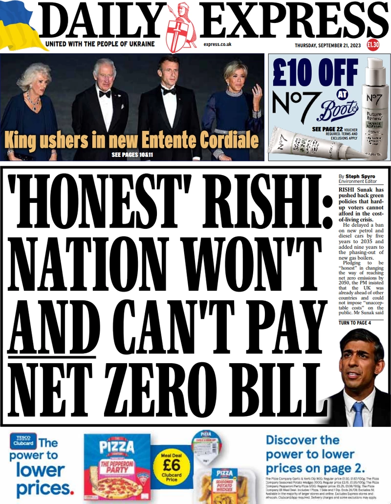 Daily Express - ‘Honest’ Rishi: Nation won’t and can’t pay net zero