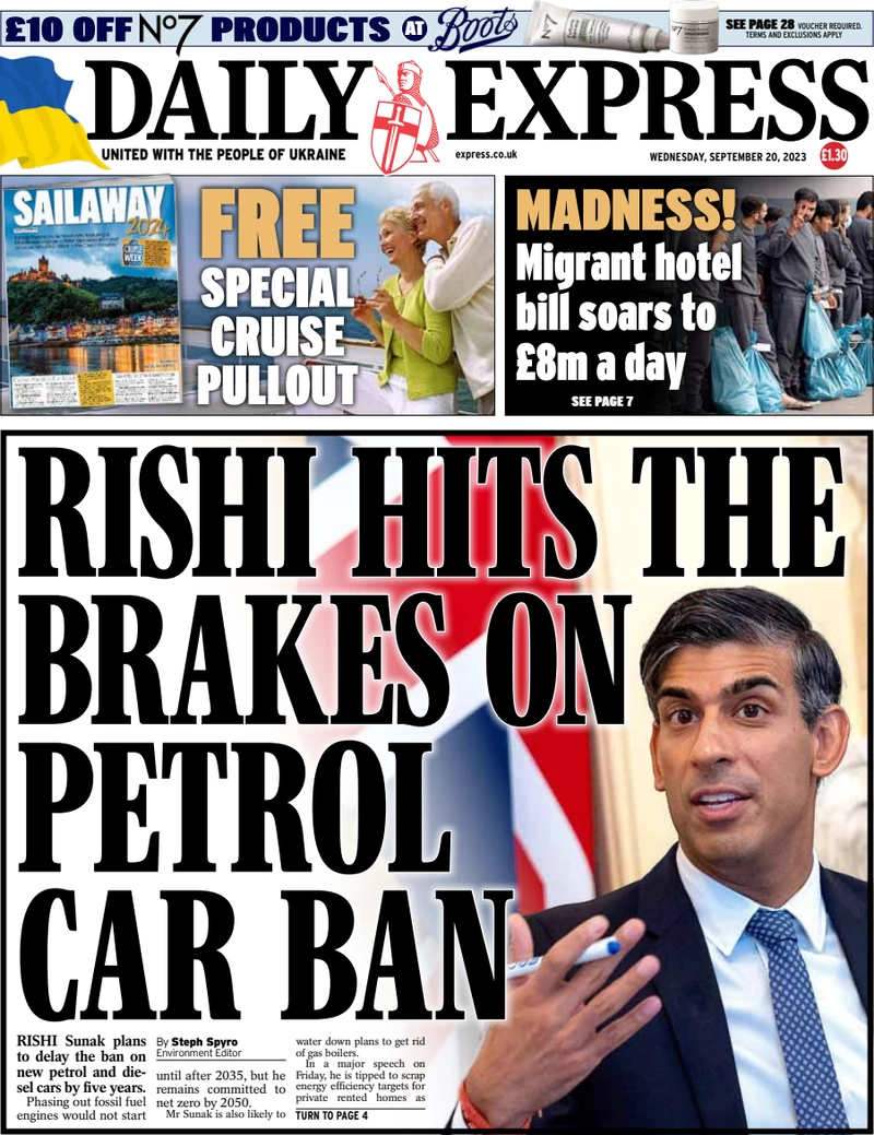 Daily Express - Rishi hits the breaks on petrol car ban