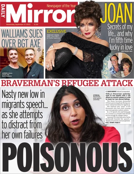 Daily Mirror – Braverman refugee attack: Poisonous 