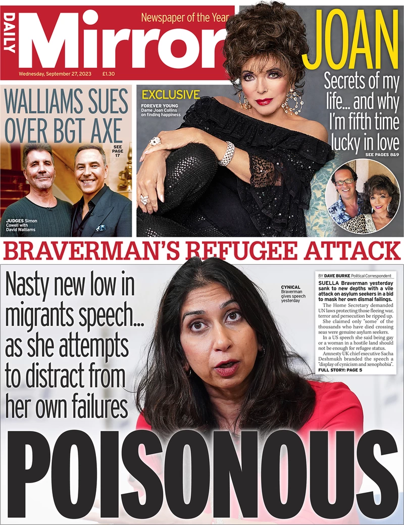 Daily Mirror - Braverman refugee attack: Poisonous
