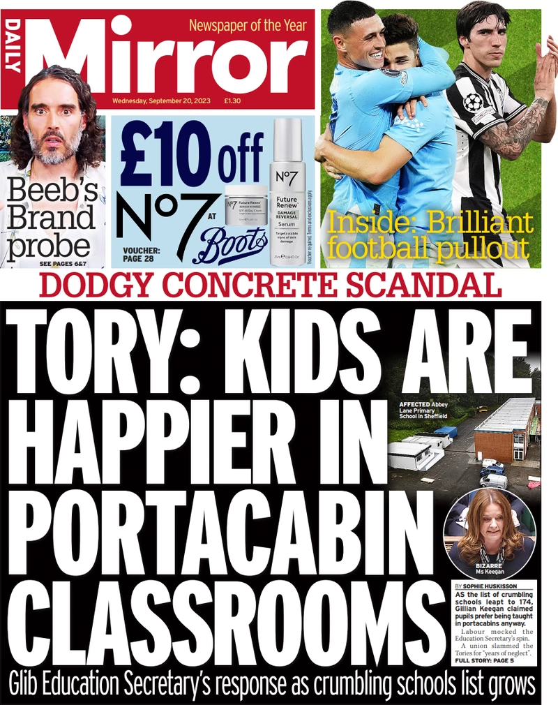 Daily Mirror - Tory: Kids are happier in portacabin classrooms
