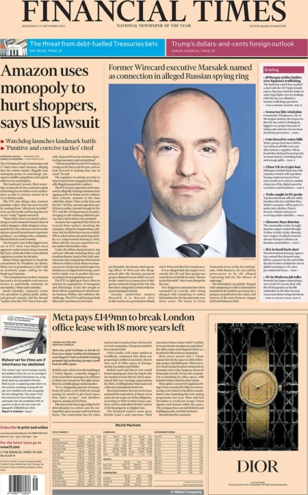 Financial Times – Amazon uses monopoly to hurt shoppers, says US lawsuit 