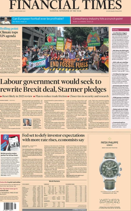 Financial Times – Labour government would seek to rewrite Brexit deal, Starmer pledges 