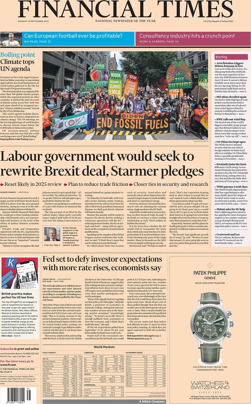 Financial Times - Labour government would seek to rewrite Brexit deal, Starmer pledges 