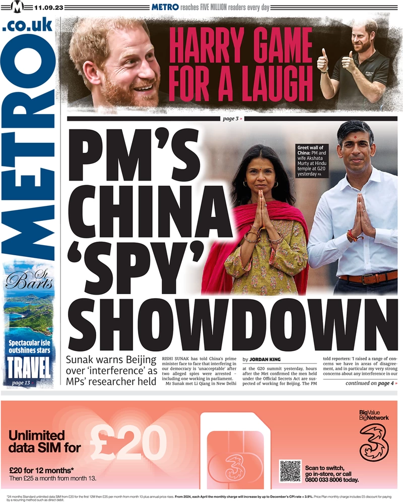 Metro - PM’s China ‘spy’ showdown