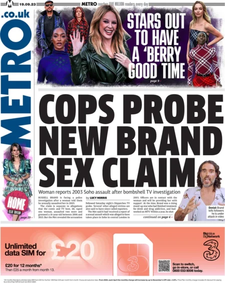 Metro – Cops probe new Brand sex claim