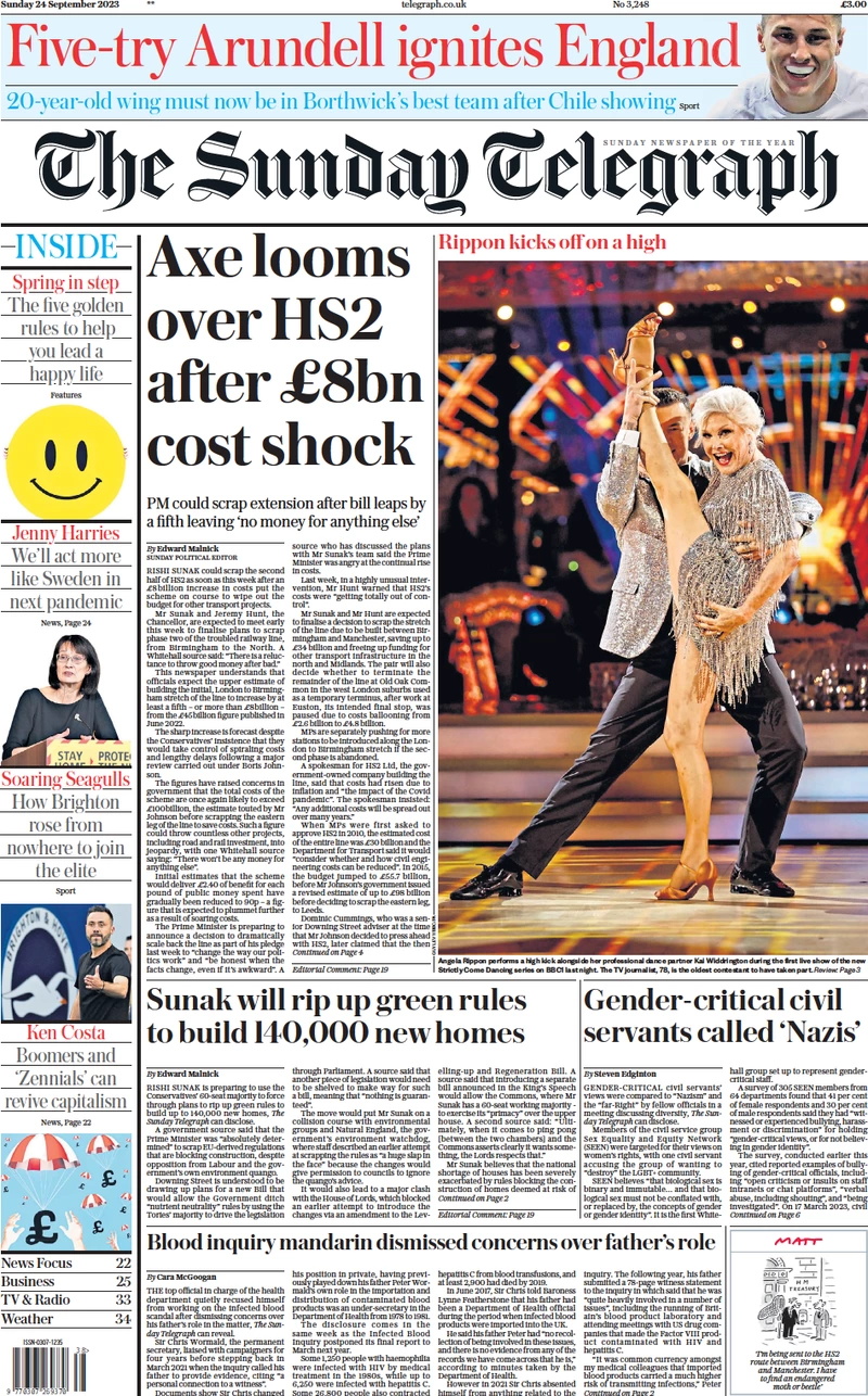 The Sunday Telegraph - Axe looms over HS2 after £8bn cost shock 
