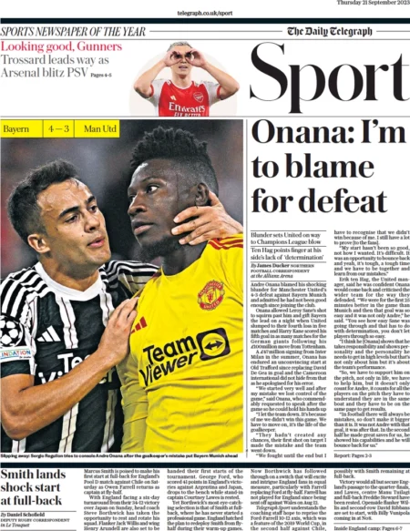 Telegraph Sport – Onana: I’m to blame for defeat   