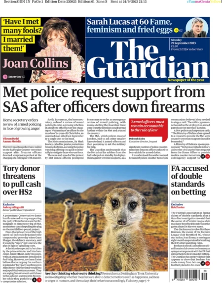 The Guardian – Met Police Request Support From SAS After Officers Down Firearms 