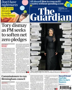The Guardian – Tory dismay as PM seeks to soften net zero pledges 