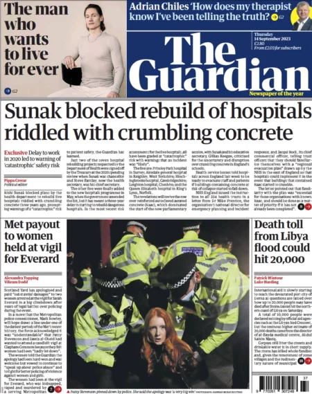 The Guardian – Sunak blocked rebuild of hospitals riddled with crumbling concrete 