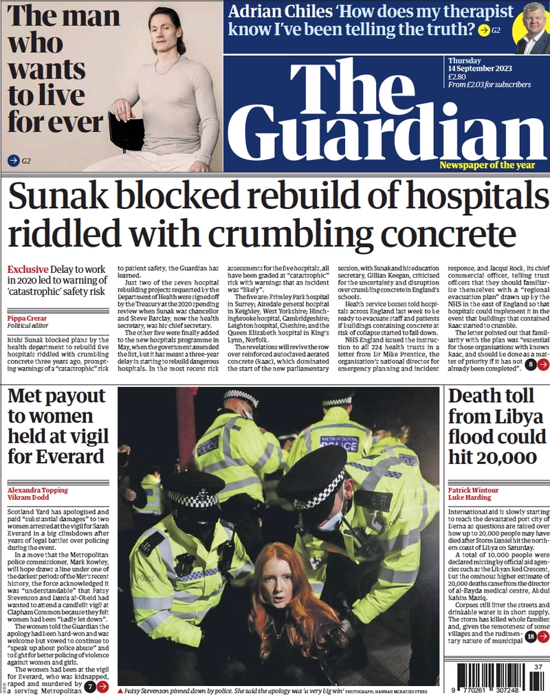 The Guardian - Sunak blocked rebuild of hospitals riddled with crumbling concrete 