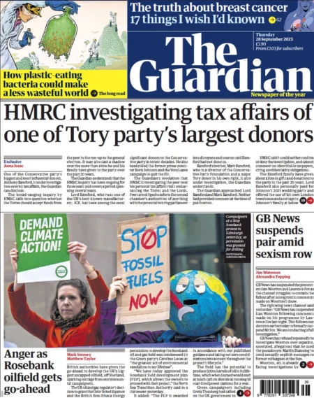 The Guardian – HMRC investigation tax affairs of one of Tory party’s largest donors 