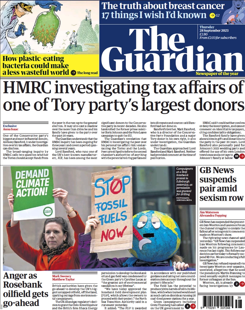 The Guardian - HMRC investigation tax affairs of one of Tory party’s largest donors 