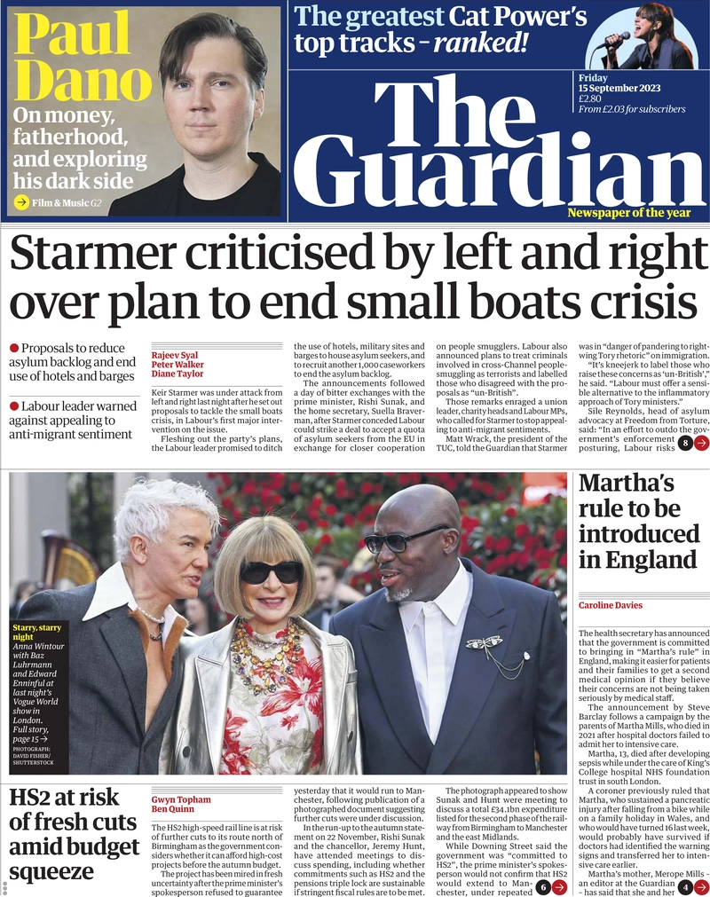 The Guardian - Starmer criticised by left and right over plan to end small boats crisis