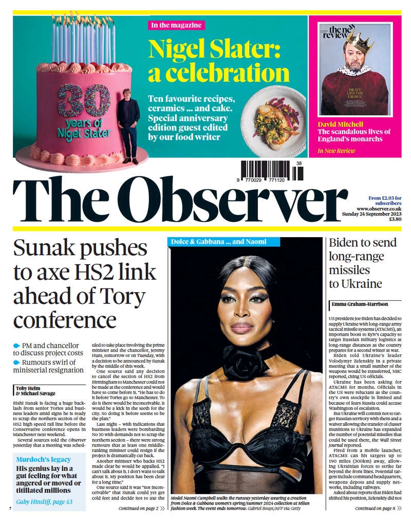 The Observer - Sunak pushes to axe HS2 link ahead of Tory conference 