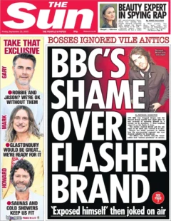 The Sun – BBC’s shame over flasher Brand 