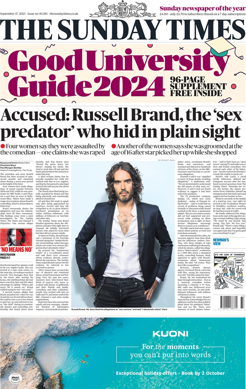 The Sunday Times - Accused: Russell Brand, the ‘sex predator’ who hid in plain sight 