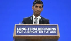 Prime Minister Rishi Sunak addresses delegates at the annual Conservative Party Conference in Manchester Yesterday. 4th October 2023
