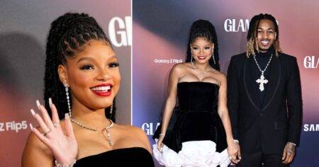 Halle Bailey looks radiant as she poses hand-in-hand with rapper boyfriend DDG at Glamour Women of the Year Awards