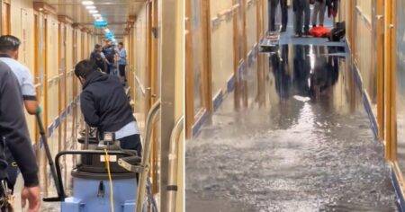 Moment cruise ship hallway floods with water: ‘Literal Titanic experience’