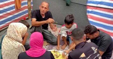 Gazan family who fled Israeli bombing eat first cooked meal in three weeks