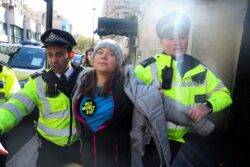 Greta Thunberg hauled into police van during oil protest outside Mayfair hotel