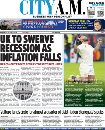 CITY AM – UK to swerve recession as inflation falls 