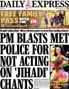 Daily Express – PM blasts Met Police for not acting on ‘jihadi’ chants  