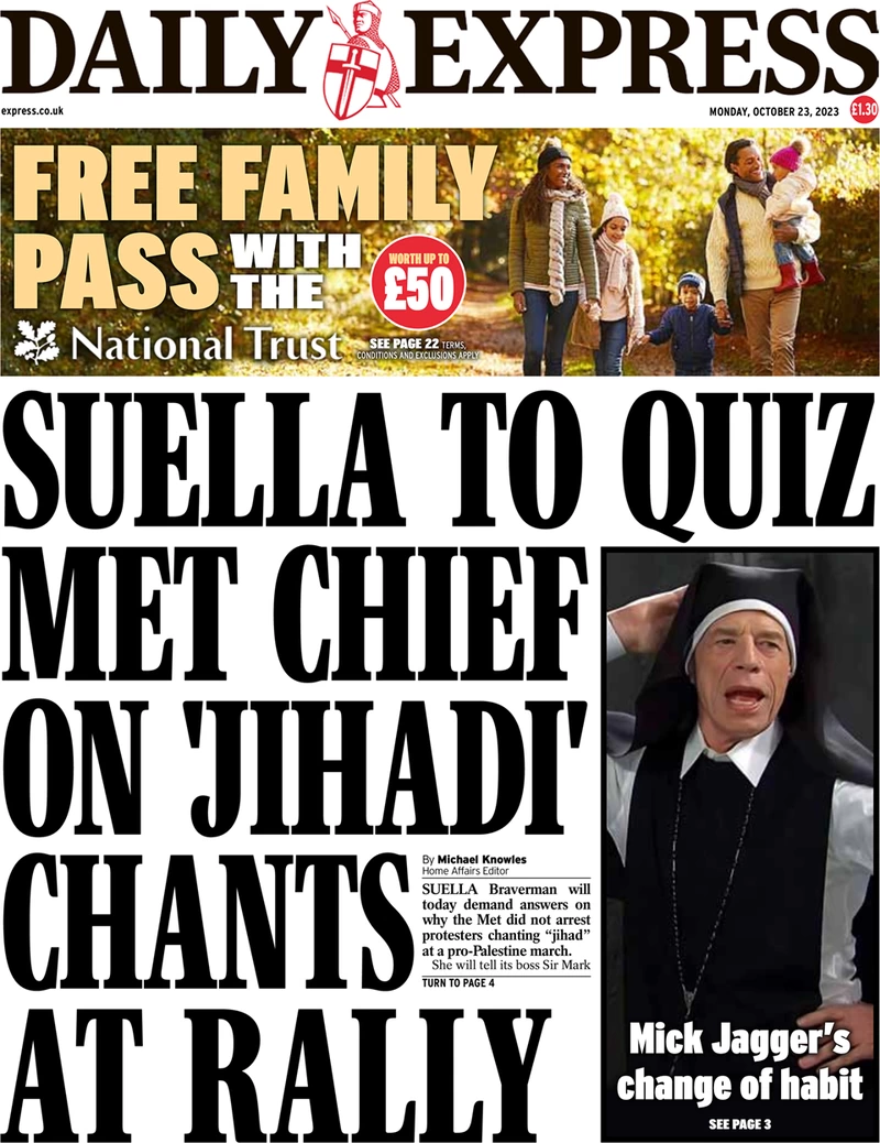 Daily Express - Suella to quiz Met Chief on ‘Jihad’ chants at rally