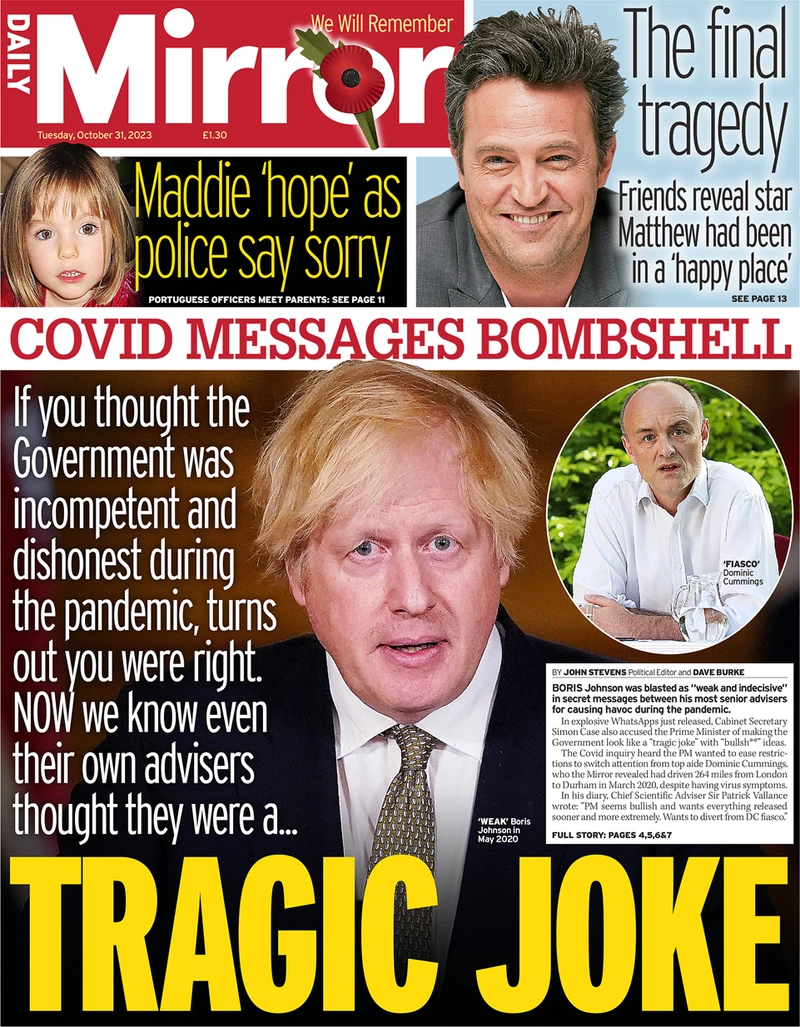 Daily Mirror - Covid message bombshell: Tragic Joke