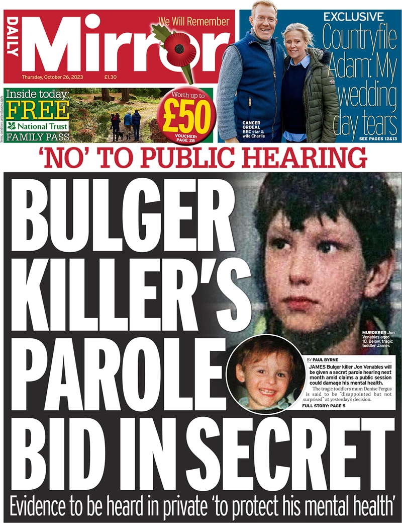 Daily Mirror - Bulger killer’s parole bid in secret 