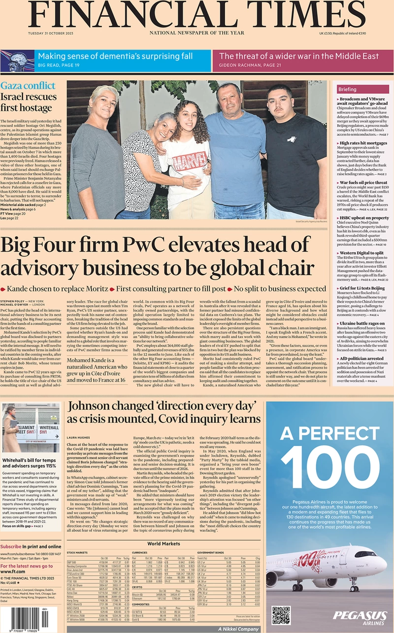 Financial Times - Big four firm PwC elevates head of advisory business to be global chair