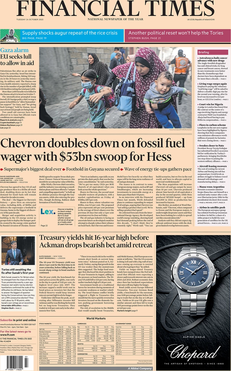 Financial Times - Chevron doubles down on fossil fuel wager with $53bn swoop for Hess 