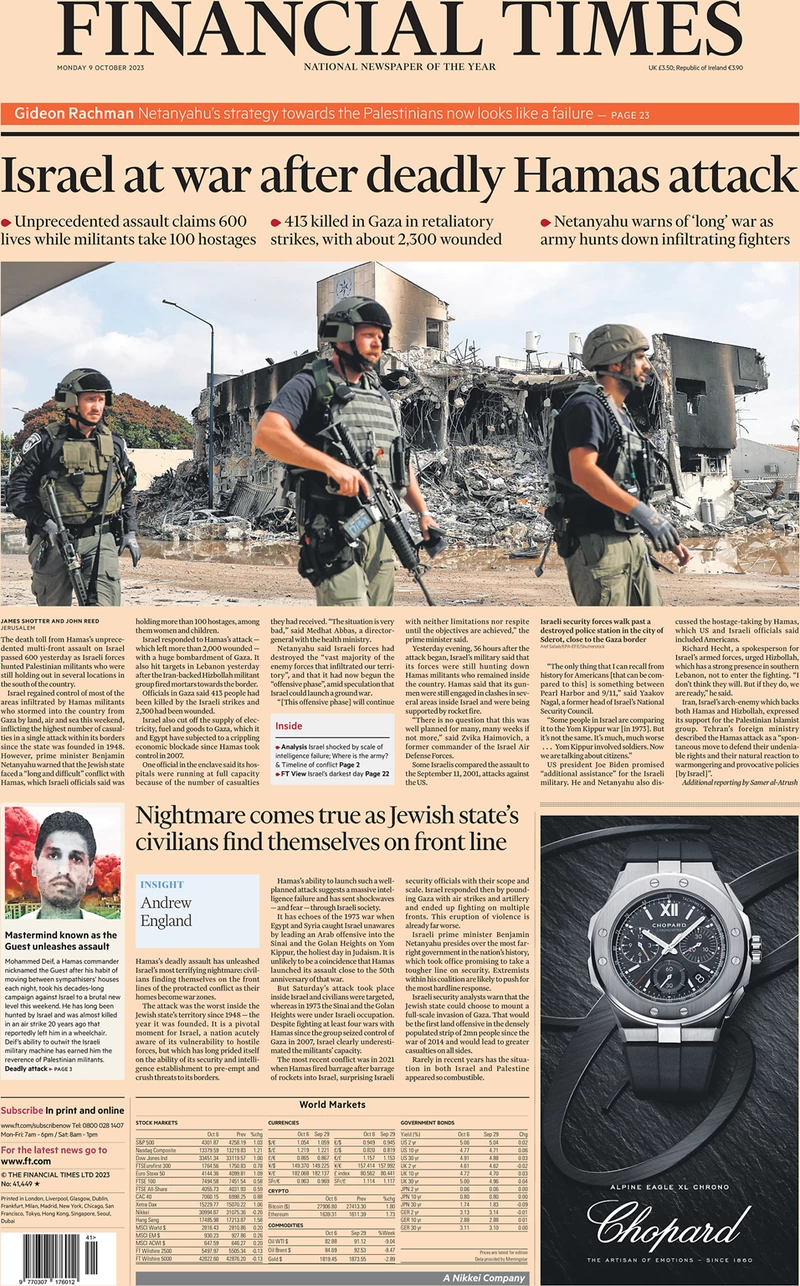 Financial Times - Israel at war after deadly Hamas attack 