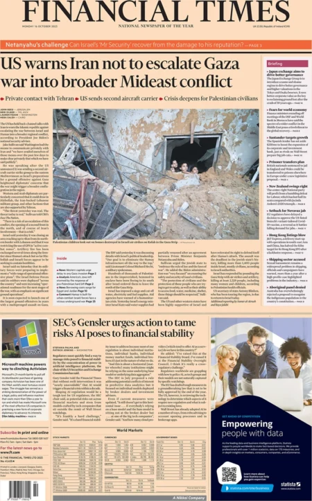 Financial Times - US Warns Iran Not To Escalate Gaza War Into Broader Mideast Conflict 