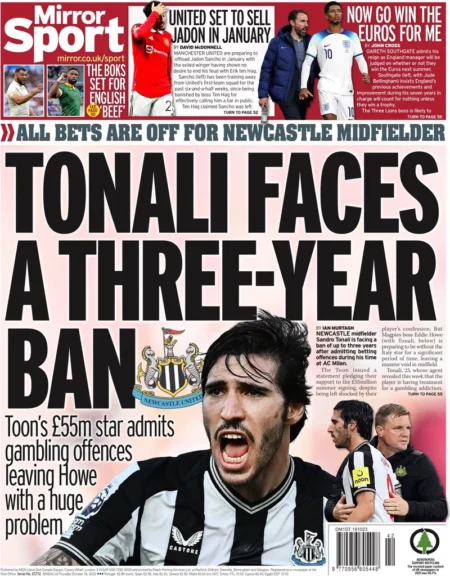 Mirror Sport – Tonali faces a three-year ban 