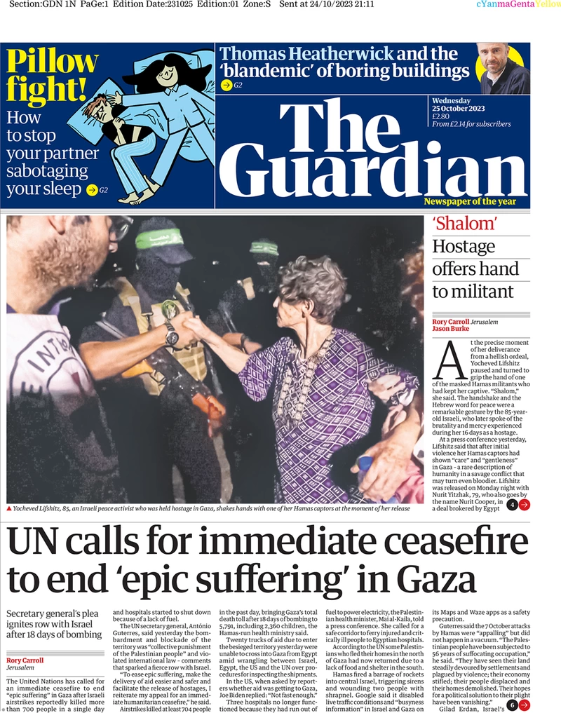 The Guardian - UN calls for immediate ceasefire to end ‘epic suffering’ in Gaza