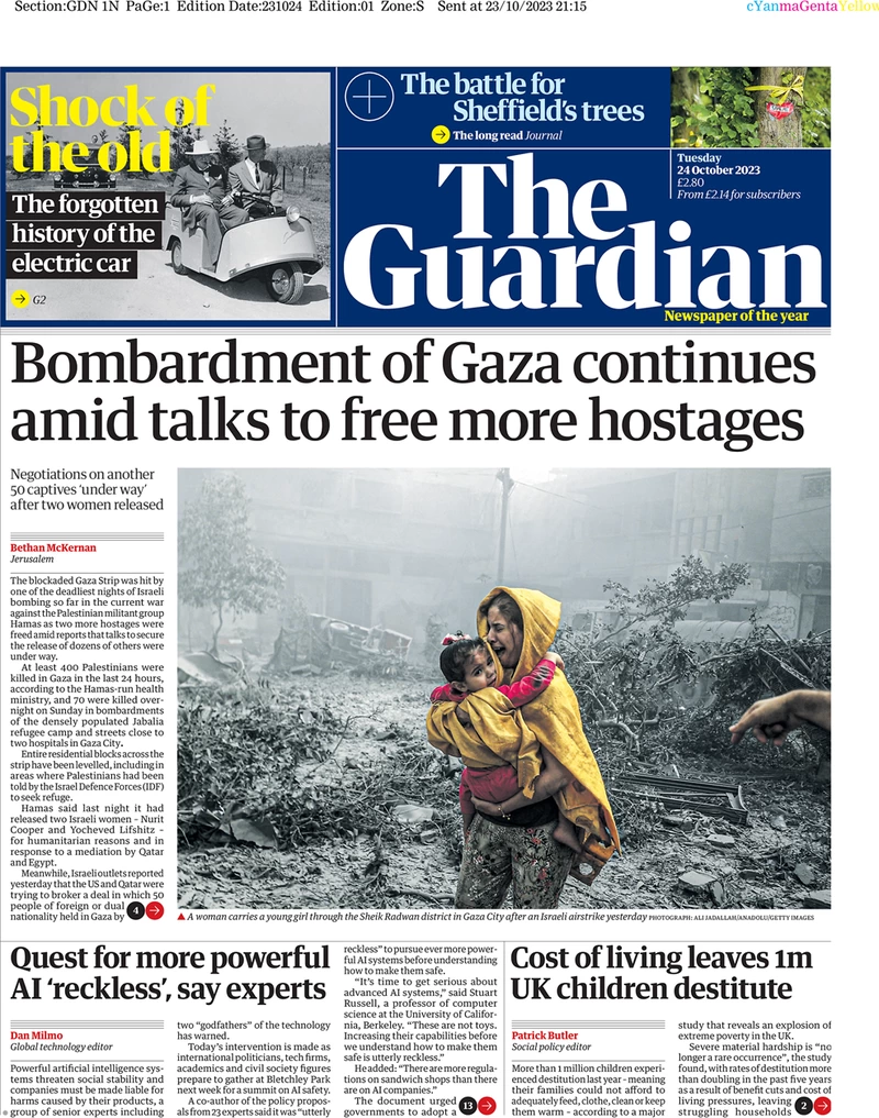 The Guardian - Bombardment of Gaza continues amid talks to free more hostages 