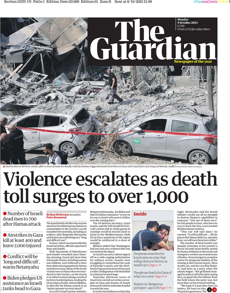 The Guardian - Violence escalates as death toll surges to over 1,000 